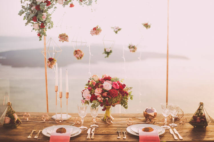 a flower on the table on the wedding day